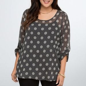 Torrid dot print polka dot chiffon tulip back sheer blouse